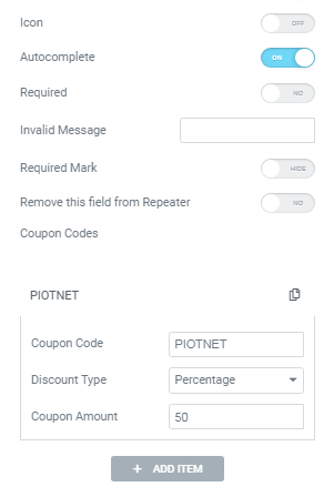 coupon code field setting in PAFE