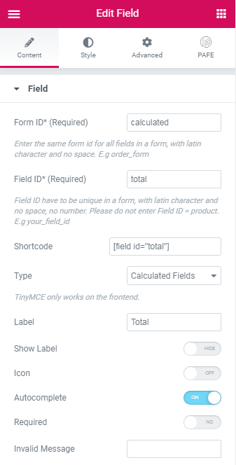 calculated field for elementor