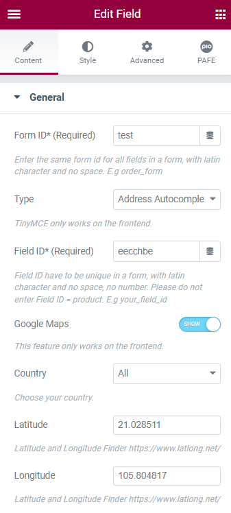 address autocomplete google maps with pafe