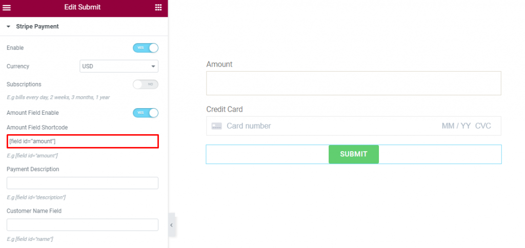 stripe payment piotnet for elementor