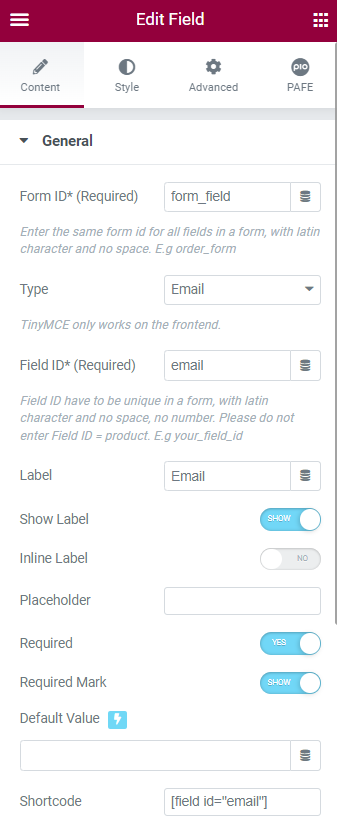 confirm field setting in piotnet for elementor