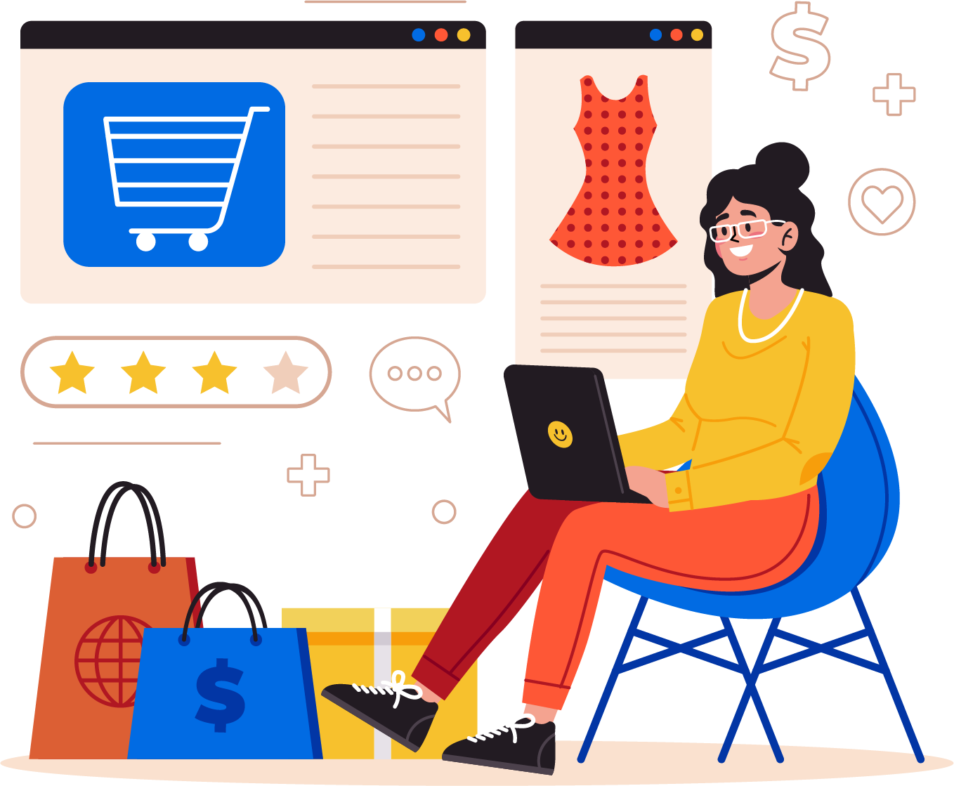 illustration about a girl shopping on ecommerce